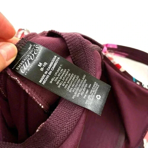 Embrace Your Curves Maroon Floral V-Neck Plunge Spaghetti Strap One Piece Size M - Picture 12 of 16